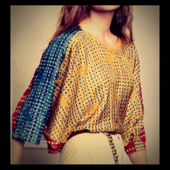 Anthropologie Silk Sanchita Placed Pixels Blouse - Picture 1 of 9